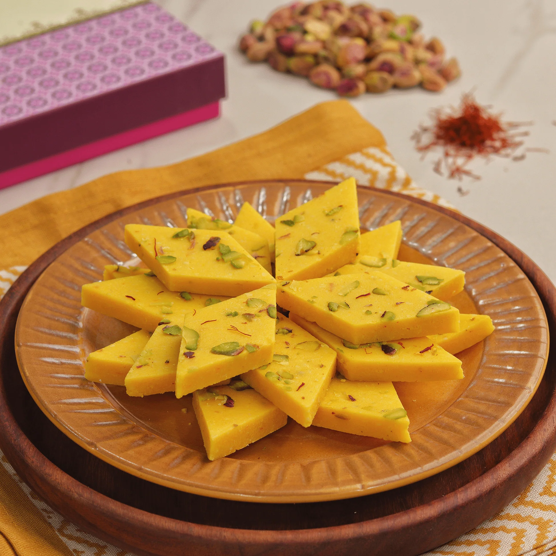 Kesar Kaju Katli without silver work